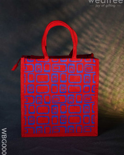 Jute Bag - Box Print With Zipper Wbg0002 Bags