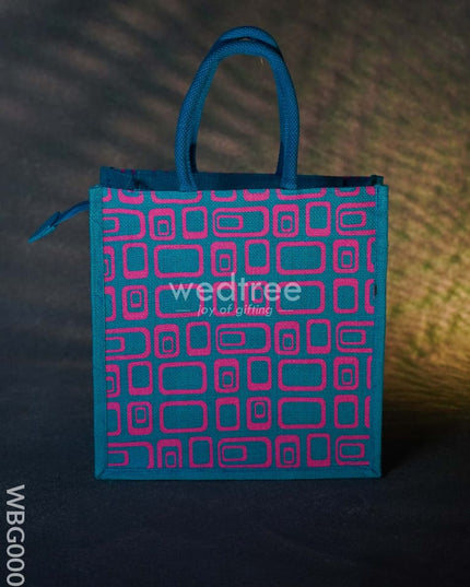 Jute Bag - Box Print With Zipper Wbg0002 Bags