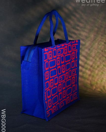 Jute Bag - Box Print With Zipper Wbg0002 Bags