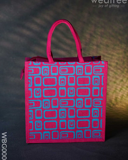Jute Bag - Box Print With Zipper Wbg0002 Bags