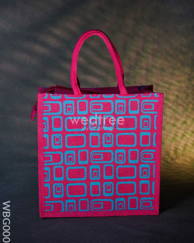 Jute Bag - Box Print With Zipper Wbg0002 Bags