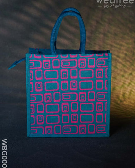 Jute Bag - Box Print With Zipper Wbg0002 Bags