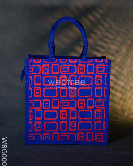 Jute Bag - Box Print With Zipper Wbg0002 Bags