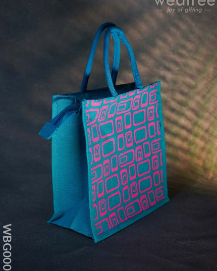 Jute Bag - Box Print With Zipper Wbg0002 Bags