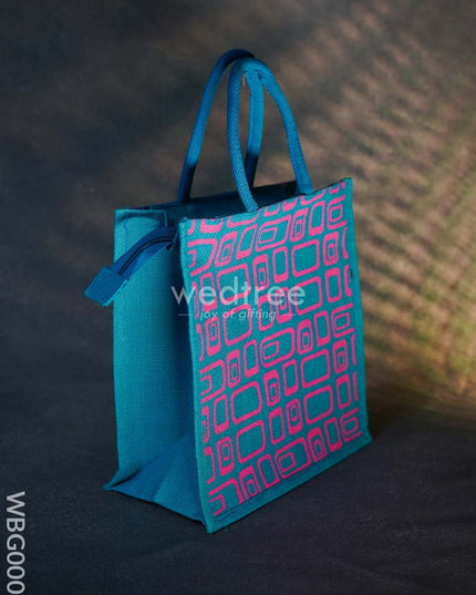 Jute Bag - Box Print With Zipper Wbg0002 Bags