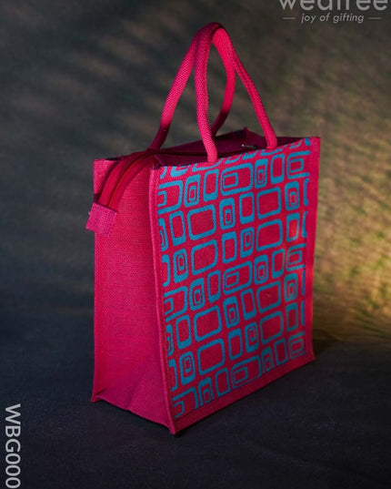 Jute Bag - Box Print With Zipper Wbg0002 Bags