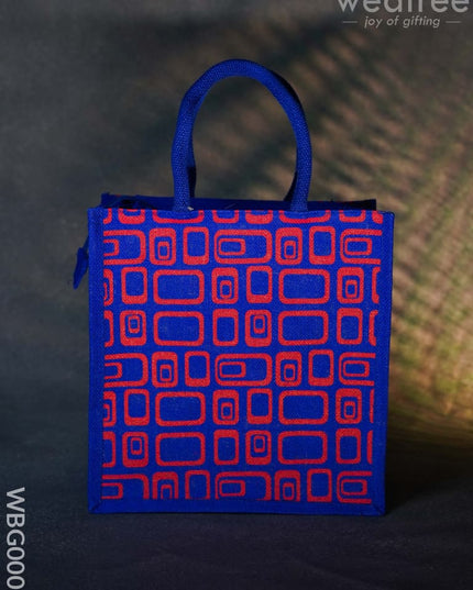 Jute Bag - Box Print With Zipper Wbg0002 Bags