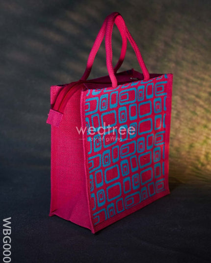 Jute Bag - Box Print With Zipper Wbg0002 Bags