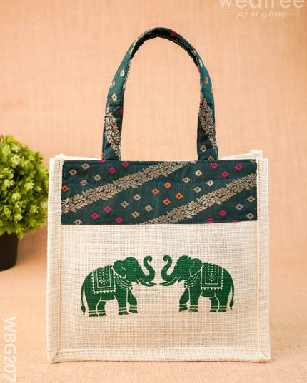 Jute Bag - Elephant Design - 9 inch - WBG2073 - Jute Bags