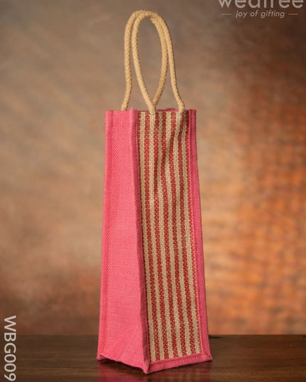 Jute Bag For Water Bottle With Vertical Stripes - Wbg0093 Bags