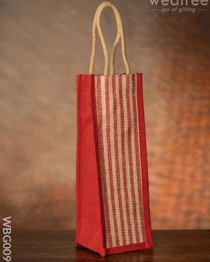 Jute Bag For Water Bottle With Vertical Stripes - Wbg0093 Bags