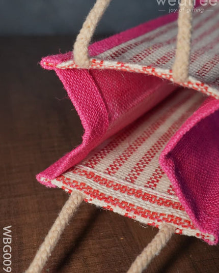 Jute Bag For Water Bottle With Vertical Stripes - Wbg0093 Bags