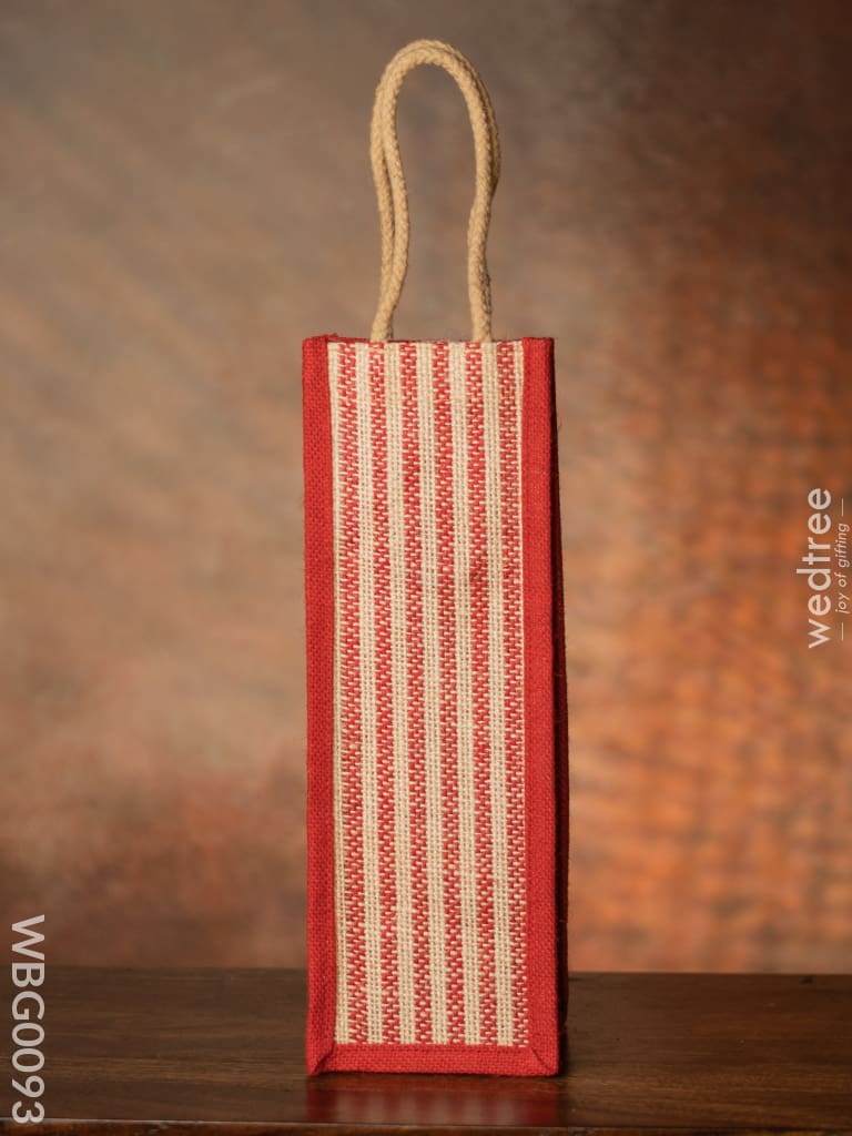 Jute Bag For Water Bottle With Vertical Stripes - Wbg0093 Bags