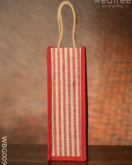 Jute Bag For Water Bottle With Vertical Stripes - Wbg0093 Bags