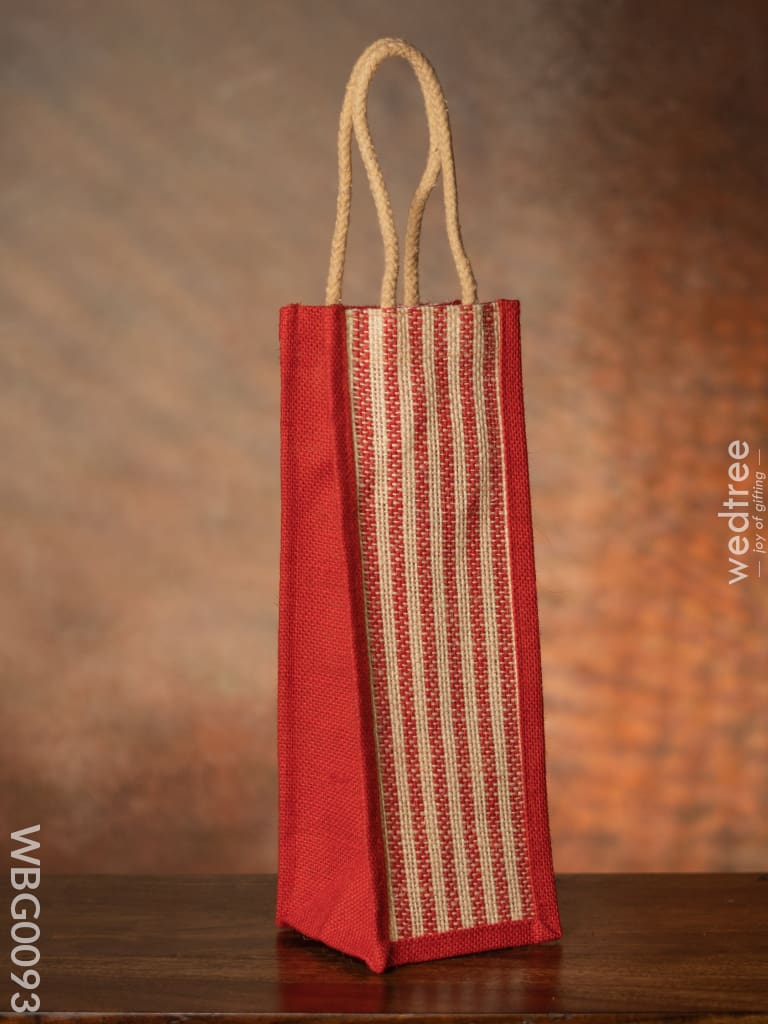 Jute Bag For Water Bottle With Vertical Stripes - Wbg0093 Bags