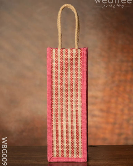 Jute Bag For Water Bottle With Vertical Stripes - Wbg0093 Bags
