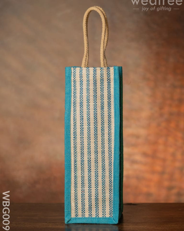 Jute Bag For Water Bottle With Vertical Stripes - Wbg0093 Bags
