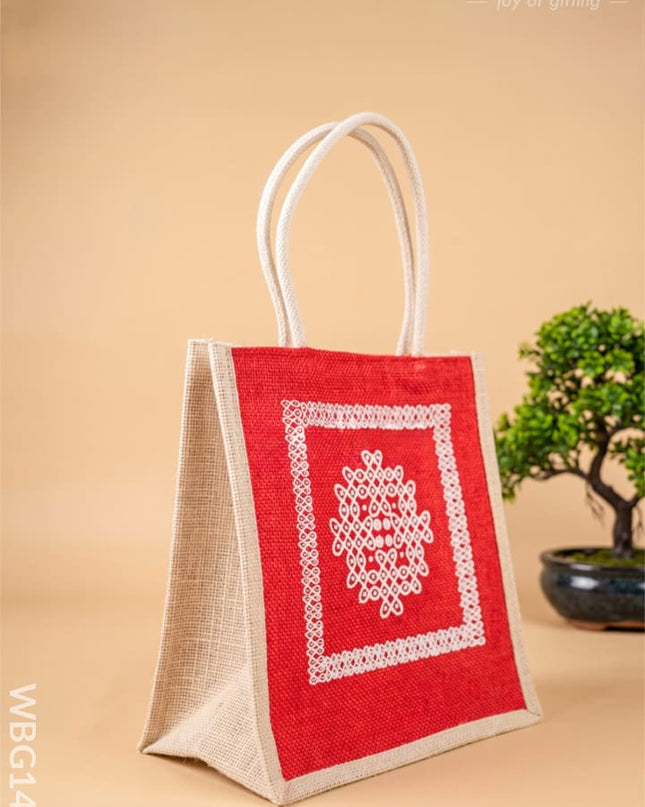 Jute Bag Kolam Design - WBG1409 - Jute Bags