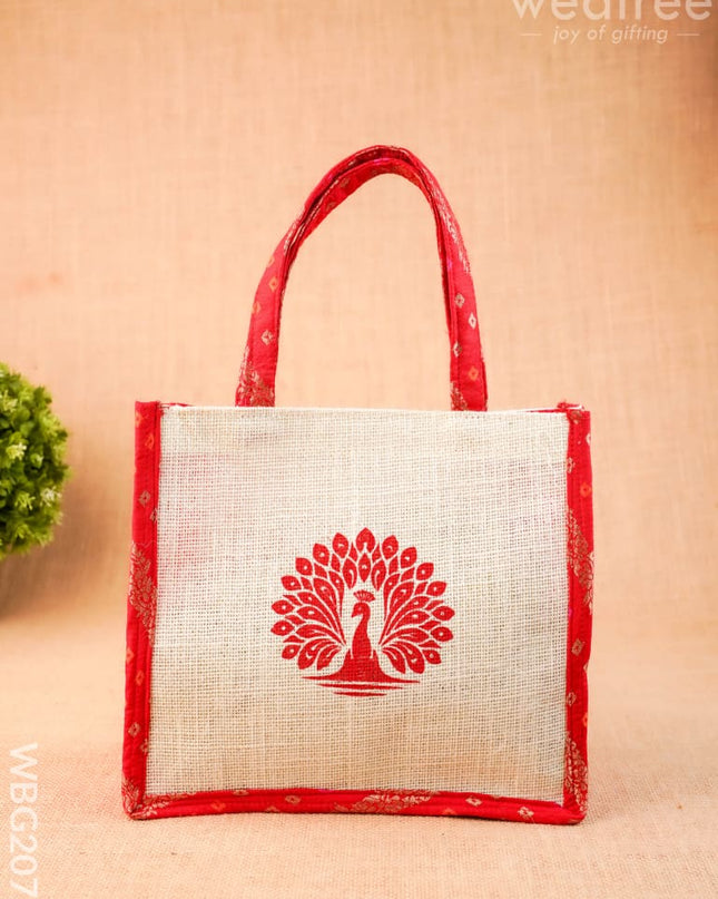 Jute Bag - Peacock Design - 9 inch - WBG2072 - Jute Bags