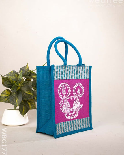 Jute Bag - Radha-Krishna Print - WBG1777 - Jute Bags