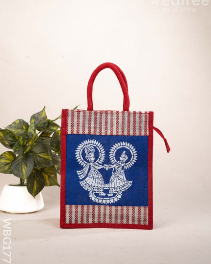 Jute Bag - Radha-Krishna Print - WBG1777 - Jute Bags