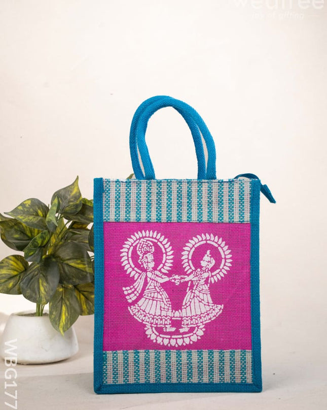 Jute Bag - Radha-Krishna Print - WBG1777 - Jute Bags