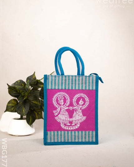 Jute Bag - Radha-Krishna Print - WBG1777 - Jute Bags