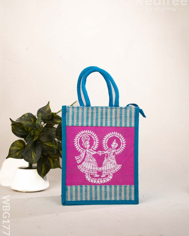 Jute Bag - Radha-Krishna Print - WBG1777 - Jute Bags
