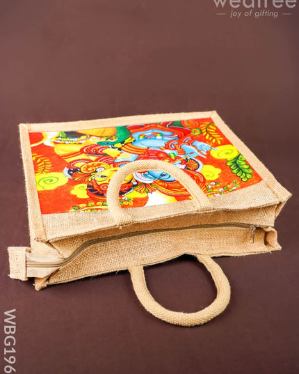 Jute Bag - Radhakrishna Print - 14x12 inch - WBG1961 - Jute Bags