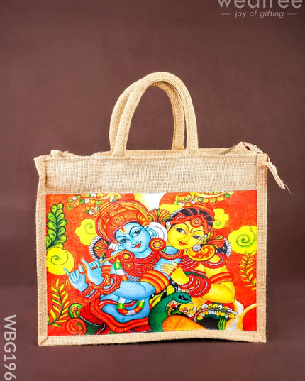 Jute Bag - Radhakrishna Print - 14x12 inch - WBG1961 - Jute Bags