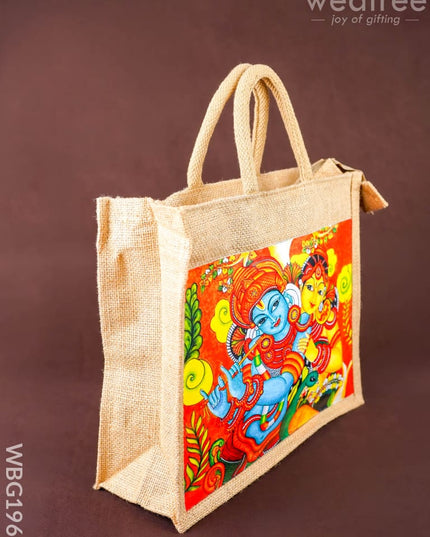 Jute Bag - Radhakrishna Print - 14x12 inch - WBG1961 - Jute Bags