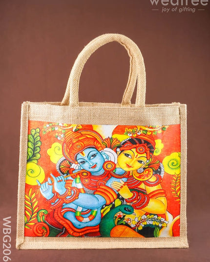Jute Bag - Radhakrishna Print - 14x12 inch - WBG2064 - Jute Bags