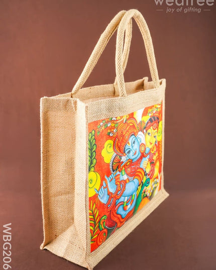 Jute Bag - Radhakrishna Print - 14x12 inch - WBG2064 - Jute Bags