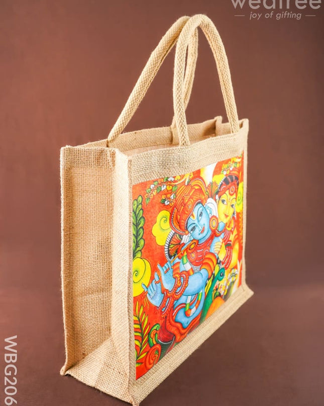 Jute Bag - Radhakrishna Print - 14x12 inch - WBG2064 - Jute Bags