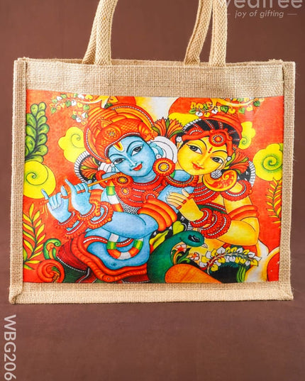 Jute Bag - Radhakrishna Print - 14x12 inch - WBG2064 - Jute Bags