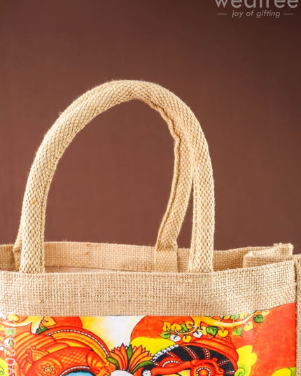 Jute Bag - Radhakrishna Print - 14x12 inch - WBG2064 - Jute Bags