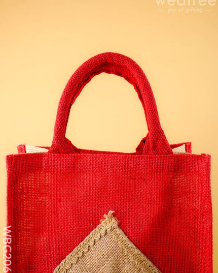 Jute Bag - Red - 12X10 inch - WBG2065 - Jute Bags