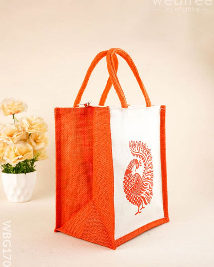 Jute Bag with Annapakshi Print - WBG1700 - Jute Bags