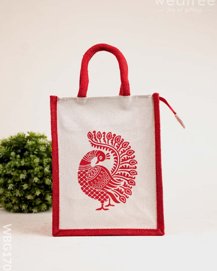 Jute Bag with Annapakshi Print - WBG1700 Jute Bags