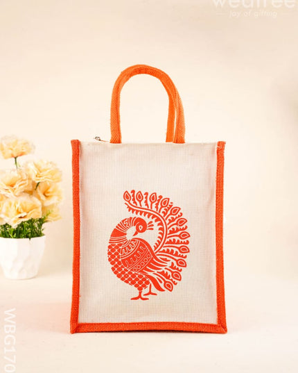 Jute Bag with Annapakshi Print - WBG1700 - Jute Bags