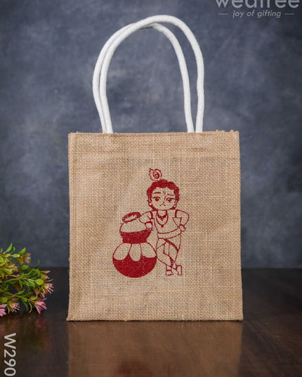 Jute Bag With Baby Krishna Print - W2905 Bags