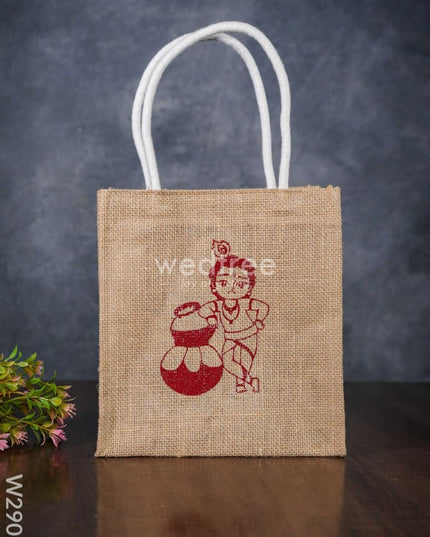 Jute Bag With Baby Krishna Print - W2905 Bags