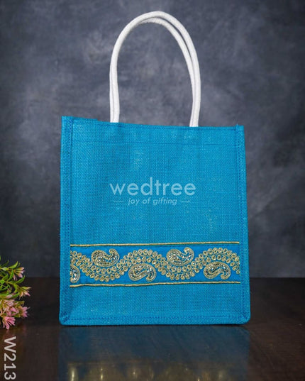 Jute Bag With Chamki Lace Work - W2130 Bags
