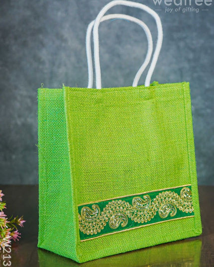 Jute Bag With Chamki Lace Work - W2130 Bags