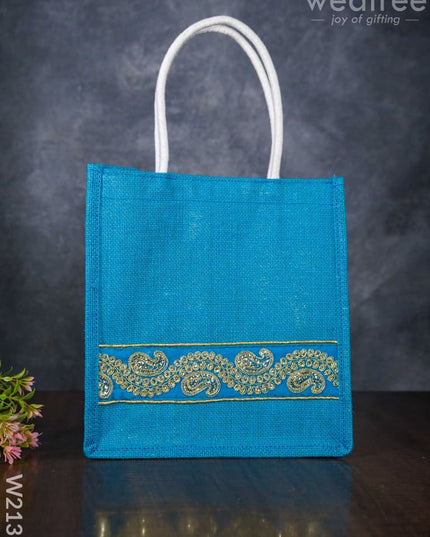 Jute Bag With Chamki Lace Work - W2130 Bags