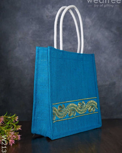 Jute Bag With Chamki Lace Work - W2130 Bags
