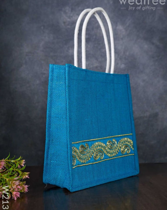 Jute Bag With Chamki Lace Work - W2130 Bags