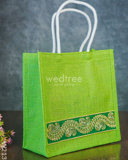 Jute Bag With Chamki Lace Work - W2130 Bags