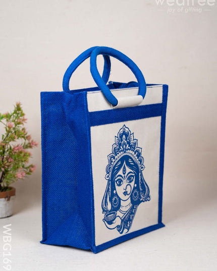 Jute Bag with Durga Face Print - WBG1693 Jute Bags