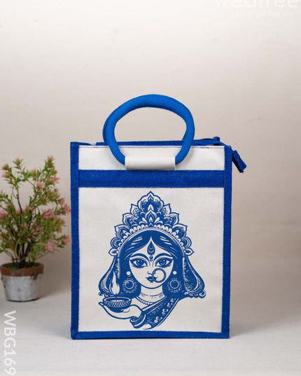Jute Bag with Durga Face Print - WBG1693 Jute Bags